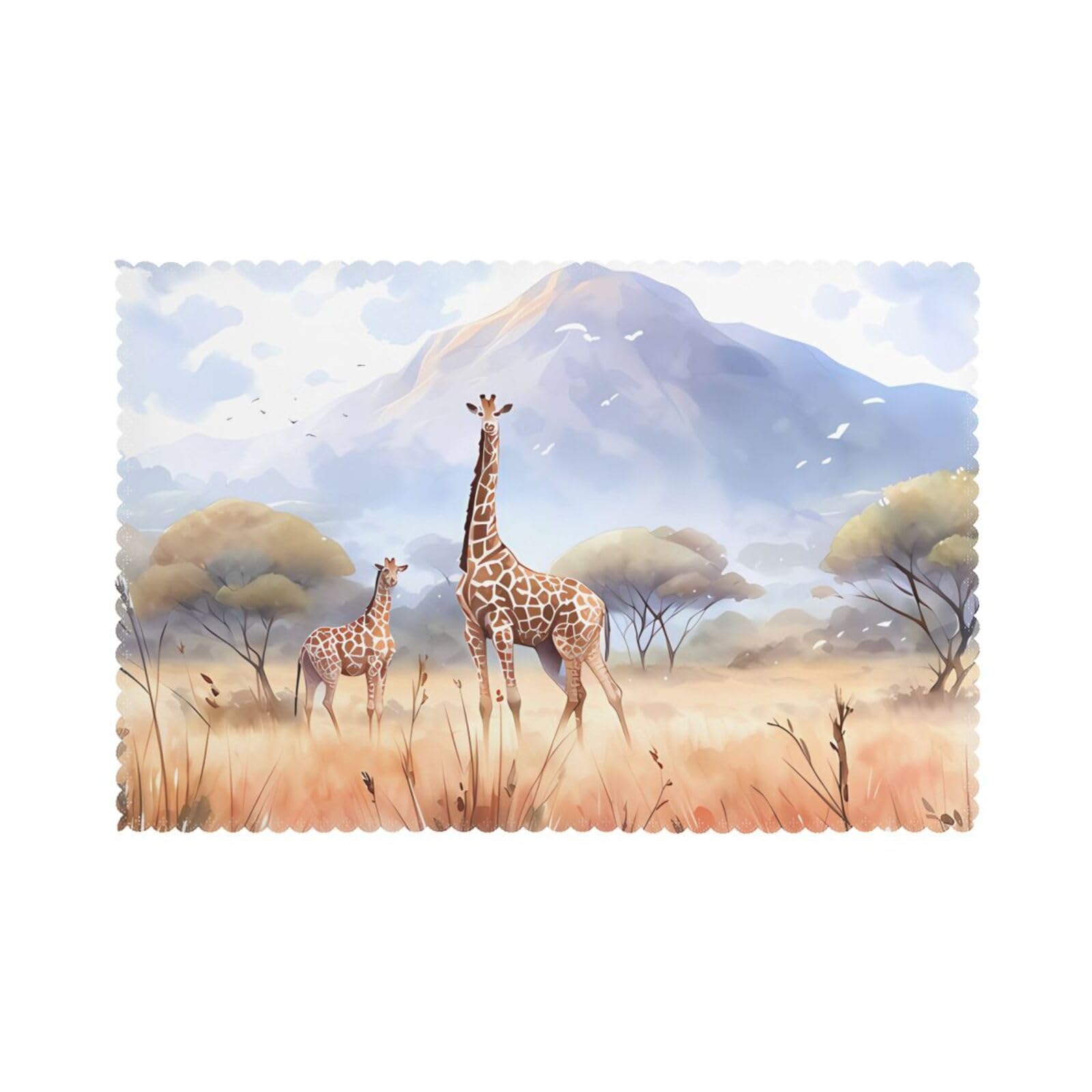African Savanna Giraffe Placemat set of 6, oil-proof and insulated dining table placemats, washable and wipeable.