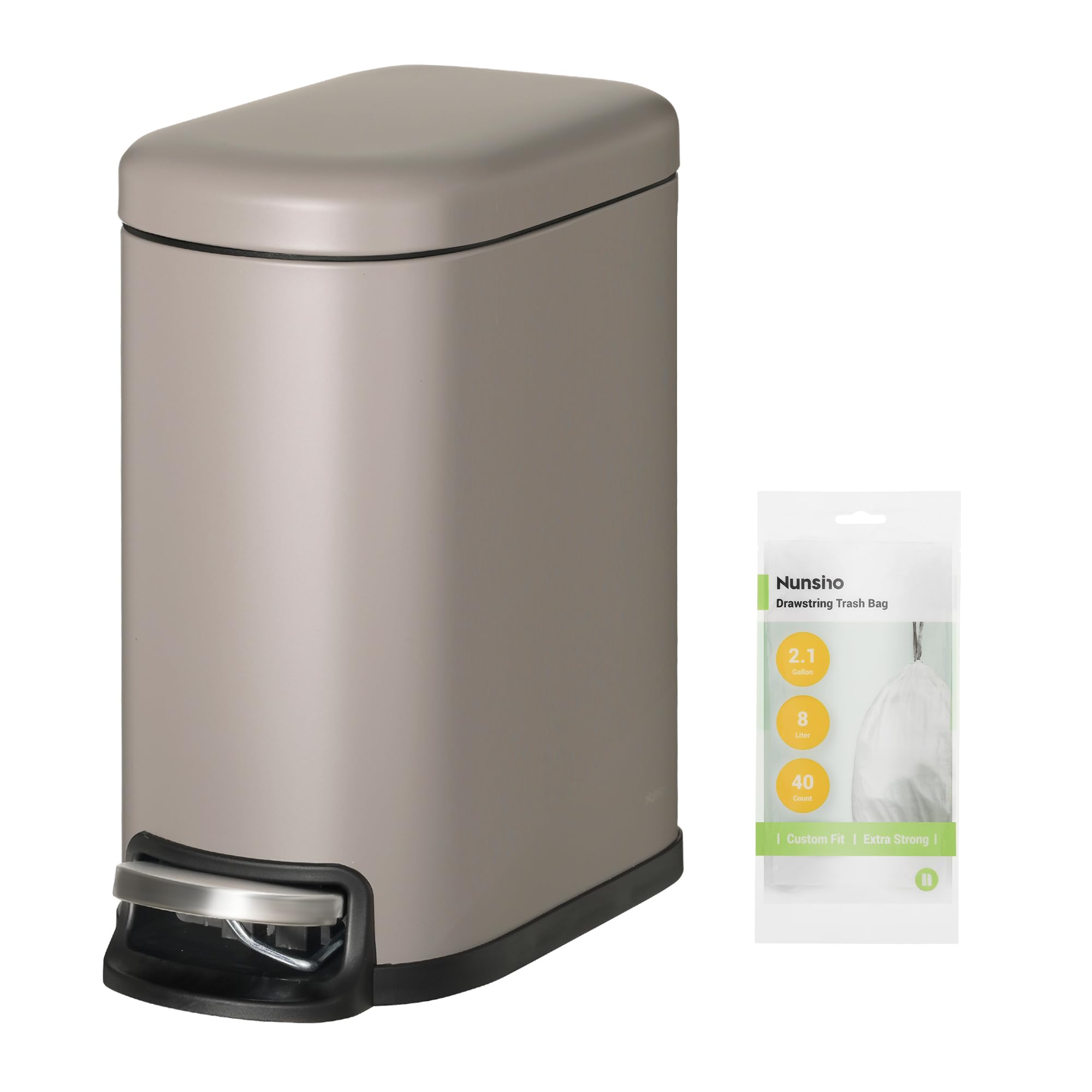 Small Bathroom Trash Can with 40 Garbage Bags,1.3 Gallon Stainless Steel Garbage Can with Lid Soft Close,Small Trash Bin for Bathroom,Kitchen,Home Office,Beige Gray