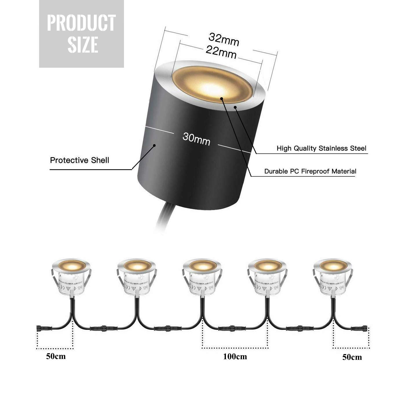 Arotelicht 10PCS Faretto incasso,Luci Da Incasso Con Guscio di Protezione,IP67 impermeabile,Diametro 32MM,Bianco Caldo 0.6W DC12V 230V,Per interni esterni terrazza cucina giardino luce decorativa