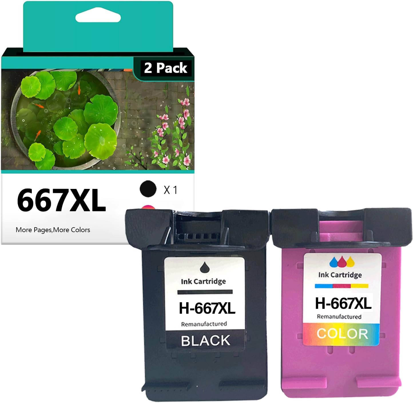 667XL Ink Cartridges Replacement for HP 667 667XL Ink Cartridge Compatible for HP Deskjet Plus Inkadvantage 4175 4178 6078 6478 2336 2775 2776 2777 2778 Printers Combo Pack
