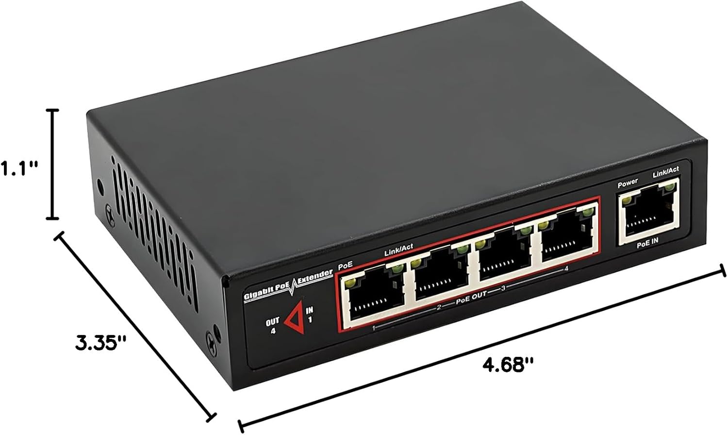 PoE Extender Switch with Gigabit Speeds, 48V 60W PoE++ (802.3bt) Input & 4 PoE Outputs, IEEE 802.3af/at/bt, 6KV Surge Protection, No External Power Required