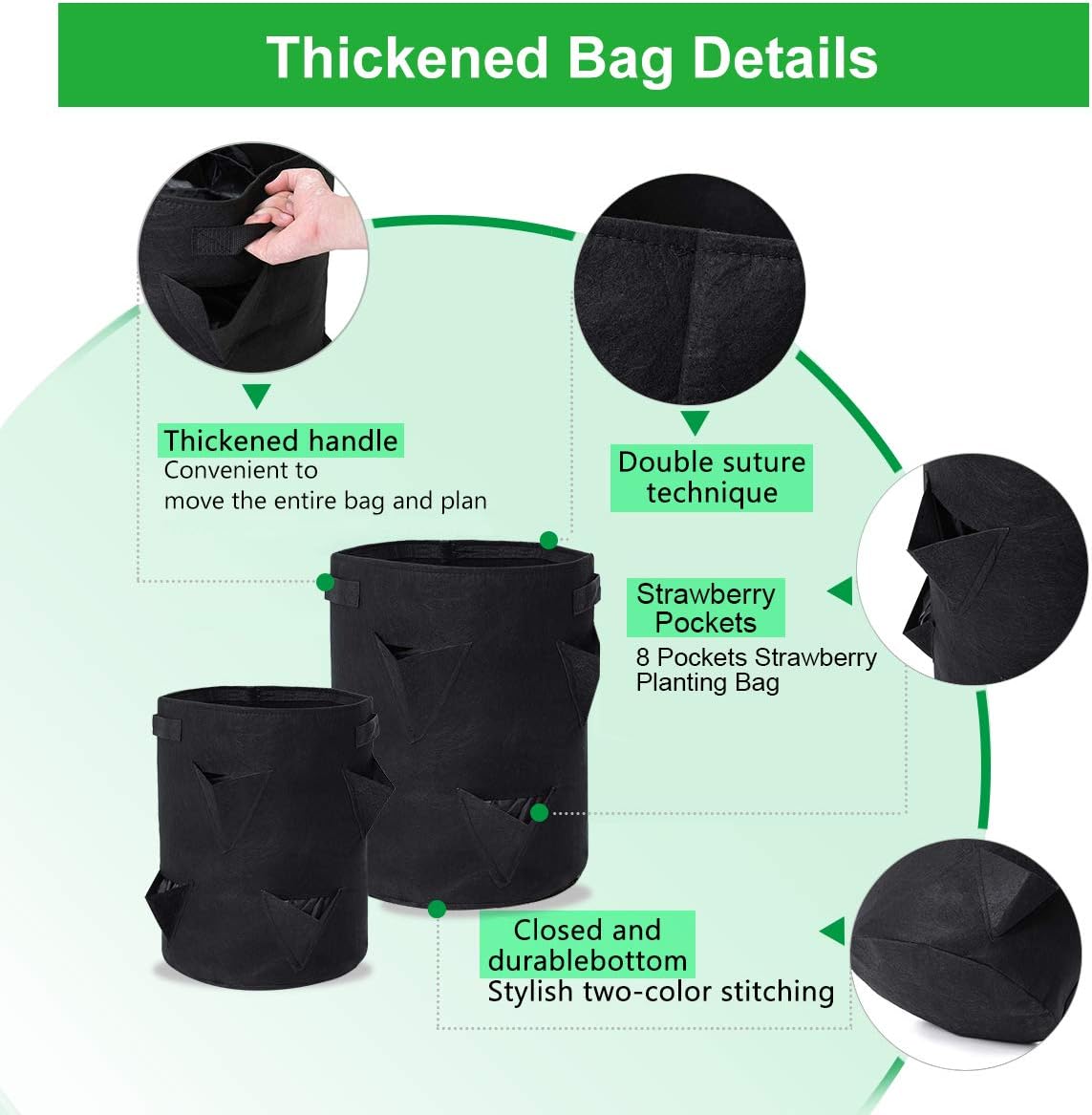 GOTGELIF 10 gallon strawberry grow bags with side pockets and reinforced handles