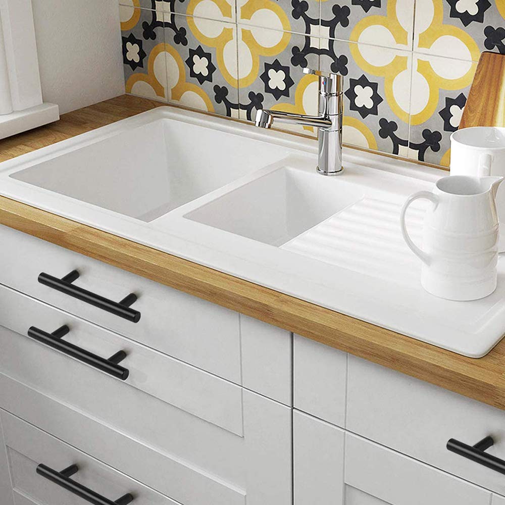 Unifizz Cabinet Pull for Cupboard, Wardrobe, Wine Cabinet, Locker, Drawer, Wooden Case, Aluminum Kitchen Door Handle T Bar Handle, Pull Handle 1000mm Length (Hole Centers 850mm), 1 Pack, Black