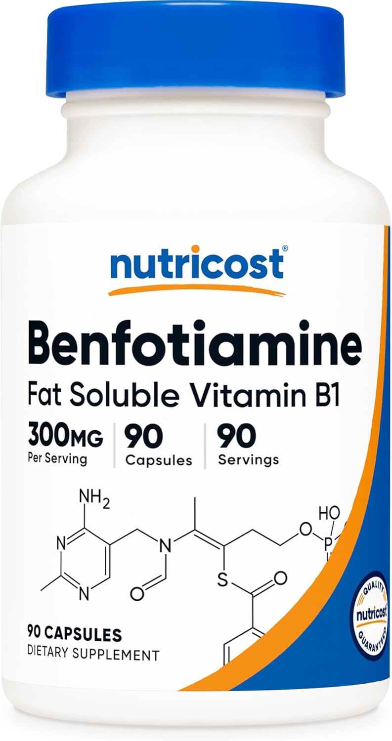 Nutricost Benfotiamine 300mg, 90 Capsules - Gluten Free, Non-GMO, and Vegetarian Friendly Fat Soluble Vitamin B1