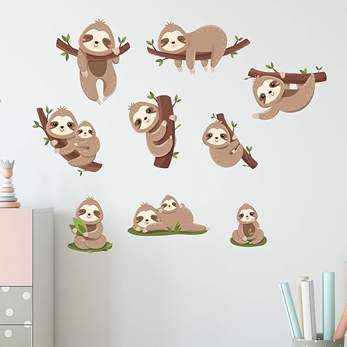 Miniatura 3 de iMagitek Calcomanías de pared con diseño de perezoso lindo animal para dormitorio de niños, decoración de pared de guardería, sala de juegos