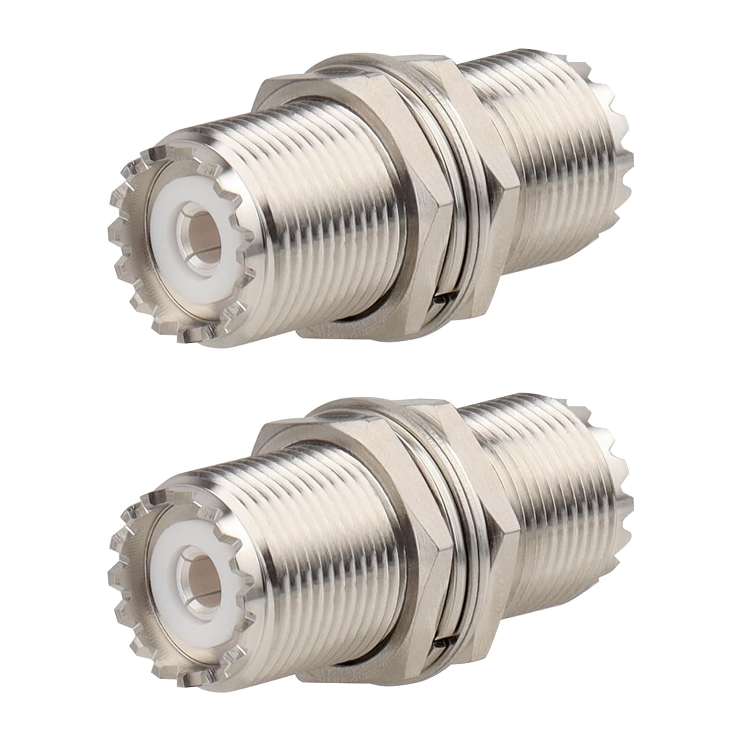 MOOKEERF 2 Pack UHF PL259 Connector Adapter UHF SO239 Female to Female Bulkhead Coax Connector 50 Ohm SO-239 PL-259 RF Coaxial Cable Adapter
