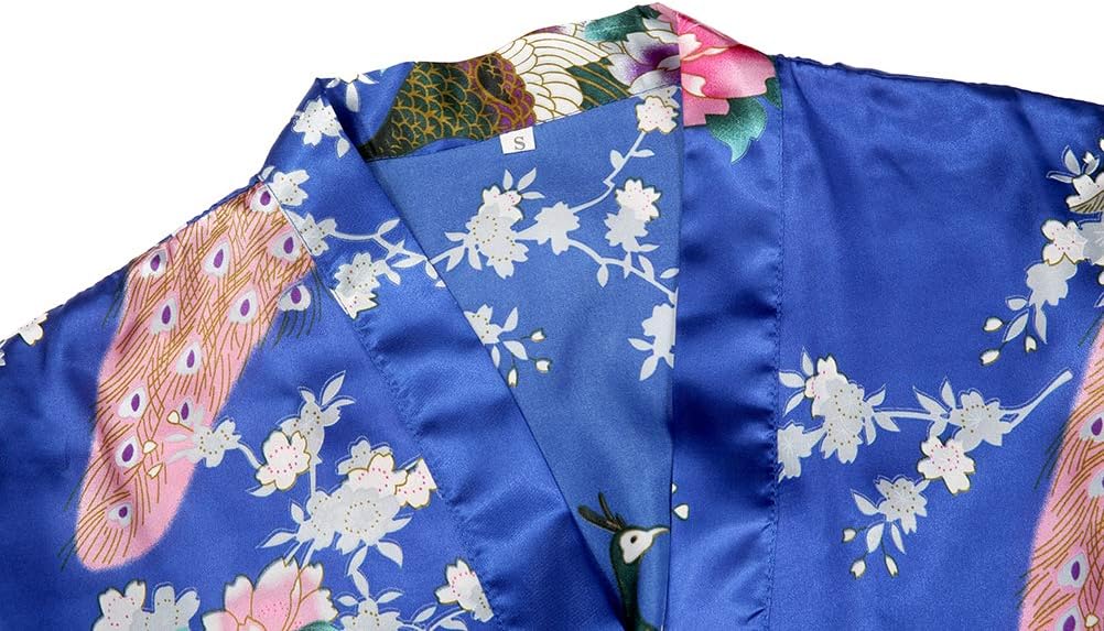 Women's Kimono Robe Peacock & Blossom Robe Wedding Satin Bathrobe Nightgown - Image 5