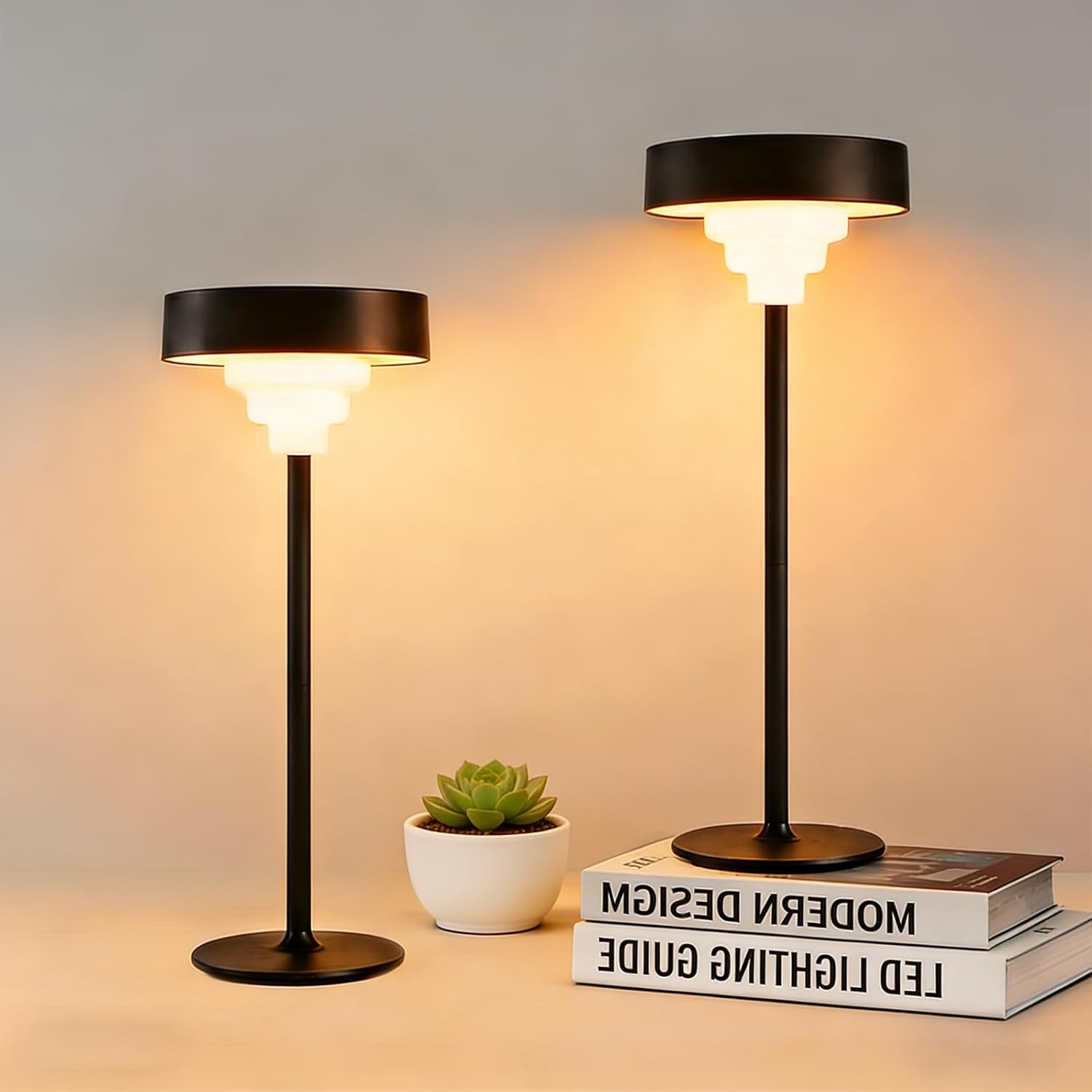 Cordless Table Lamp, 5400mAh Battery Operated Lamps, Battery Level Display, LED Memory Function, Rechargeable Table Lmap, Suitable for Restaurant, Bedroom, Cafe, and Home(Black)