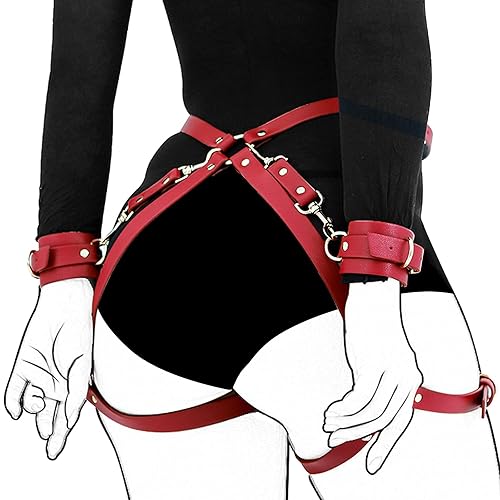 Xocity Sex Bondage SM Kit Fesselset für Paare Modisches Fesseln Sexspielzeug für Frauen für Sie mit 2 Handgelenksmanschetten und Oberschenkelbundgurten SM Cortex Set Handschellen Sex Spielzeug Toys