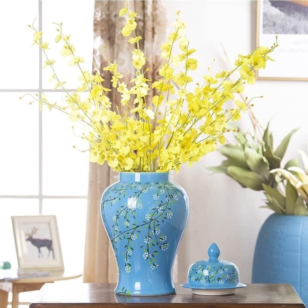 Food Storage Jar,Decorative Jar Ginger Jar Vase Decor Ceramic Blue Ginger Jar with Lid, Exquisite Beautiful Decorative Porcelain Jars Temple Jar with Lids Ginger Jars Stora,A-19 * 37Cm