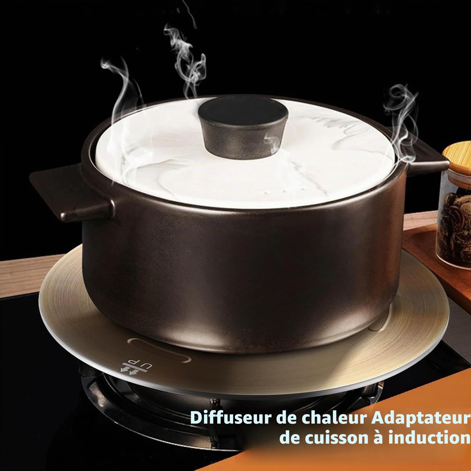 Plaque Diffuseur de Chaleur Flygragon 28 cm - Acier Inoxydable pour Cuisinières Gaz, Vitrocéramique et Induction - Poignée Amovible - Compatible Casseroles et Cafetières