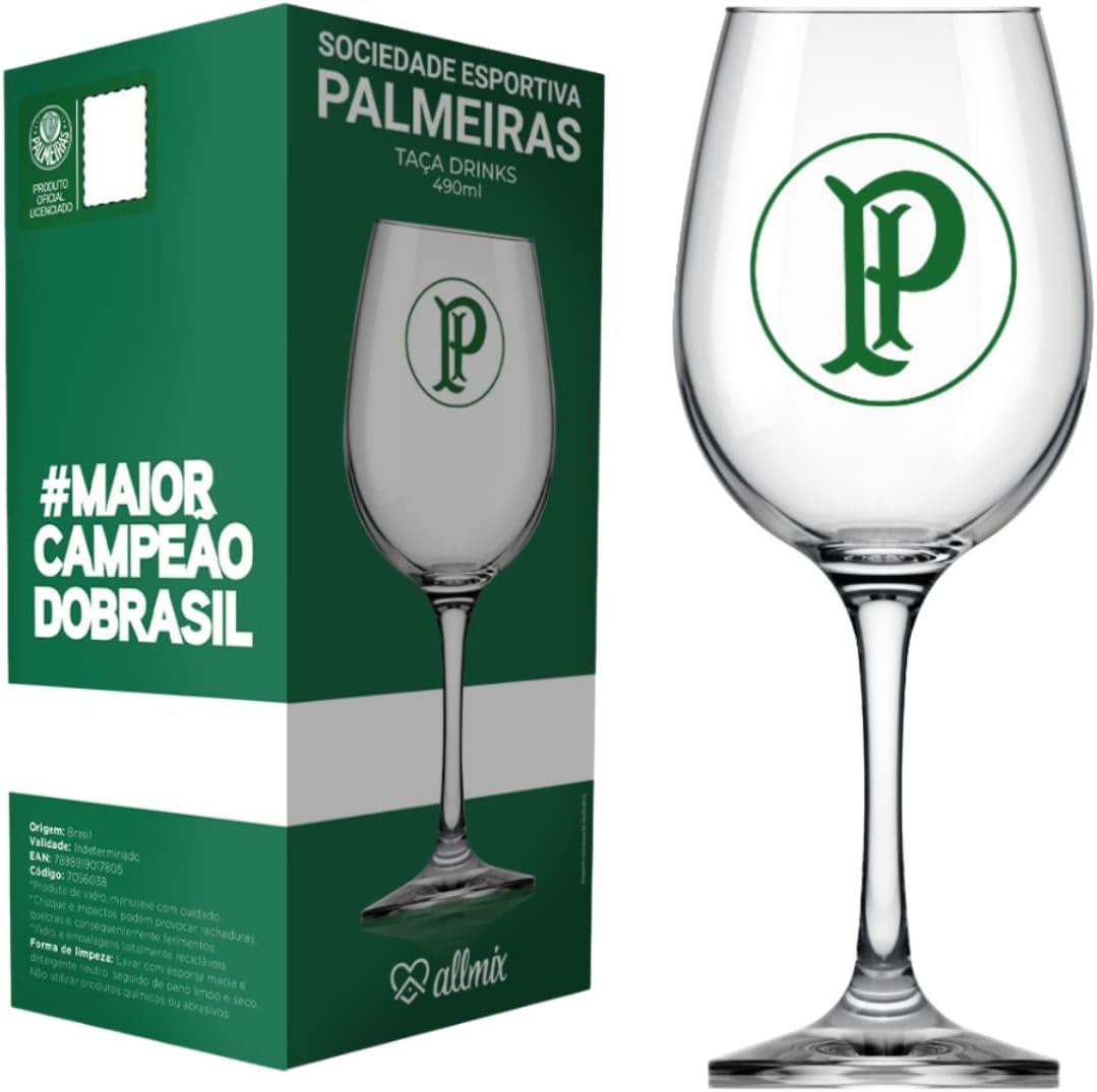 Taça de Vinho Grande Drinks 490ml em Vidro Cristal Palmeiras... - imagem principal do produto