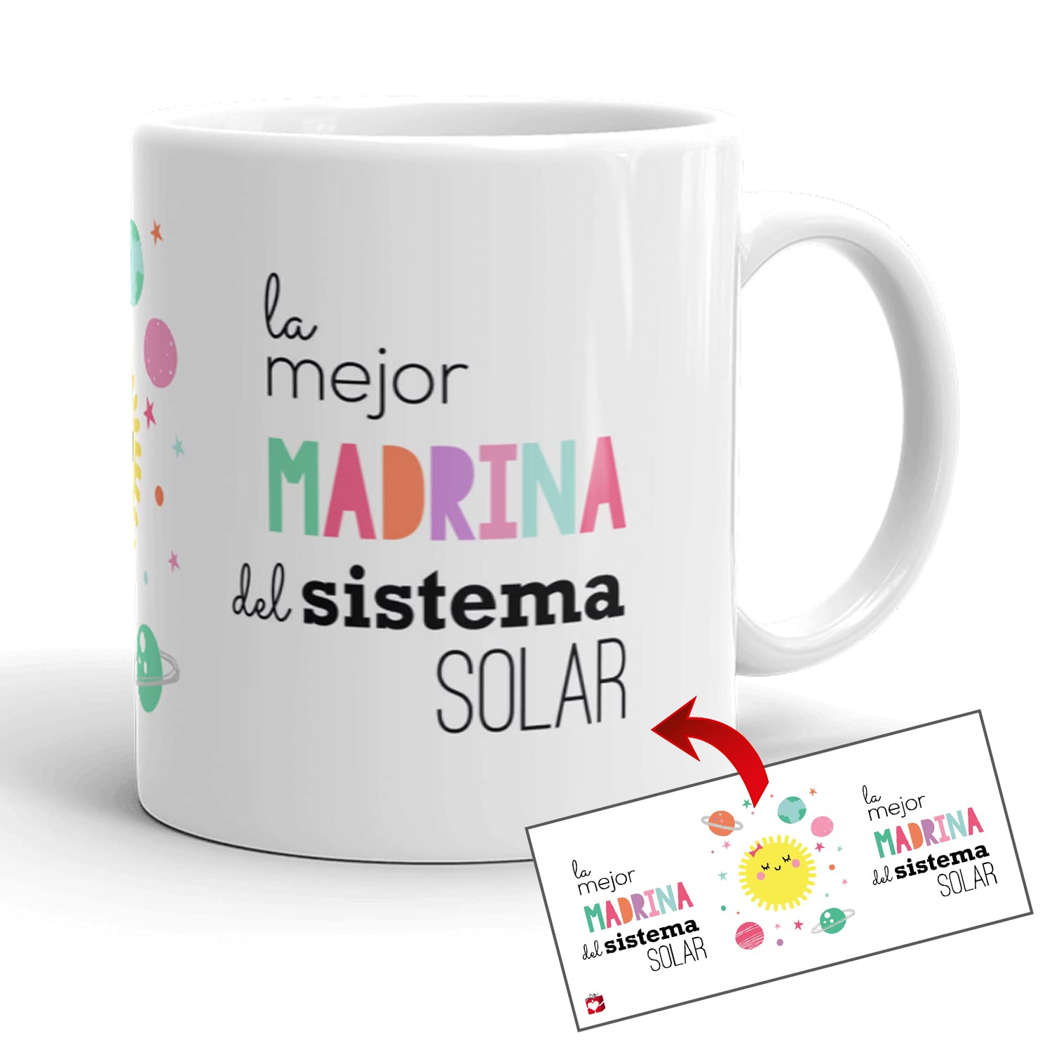 Kembilove Taza la Mejor Madrina del Mundo – Taza con Mensaje La Mejor Madrina del Sistema Solar – Regalo Hermana Original – Regalos Originales para cuñados – Tazas Originales