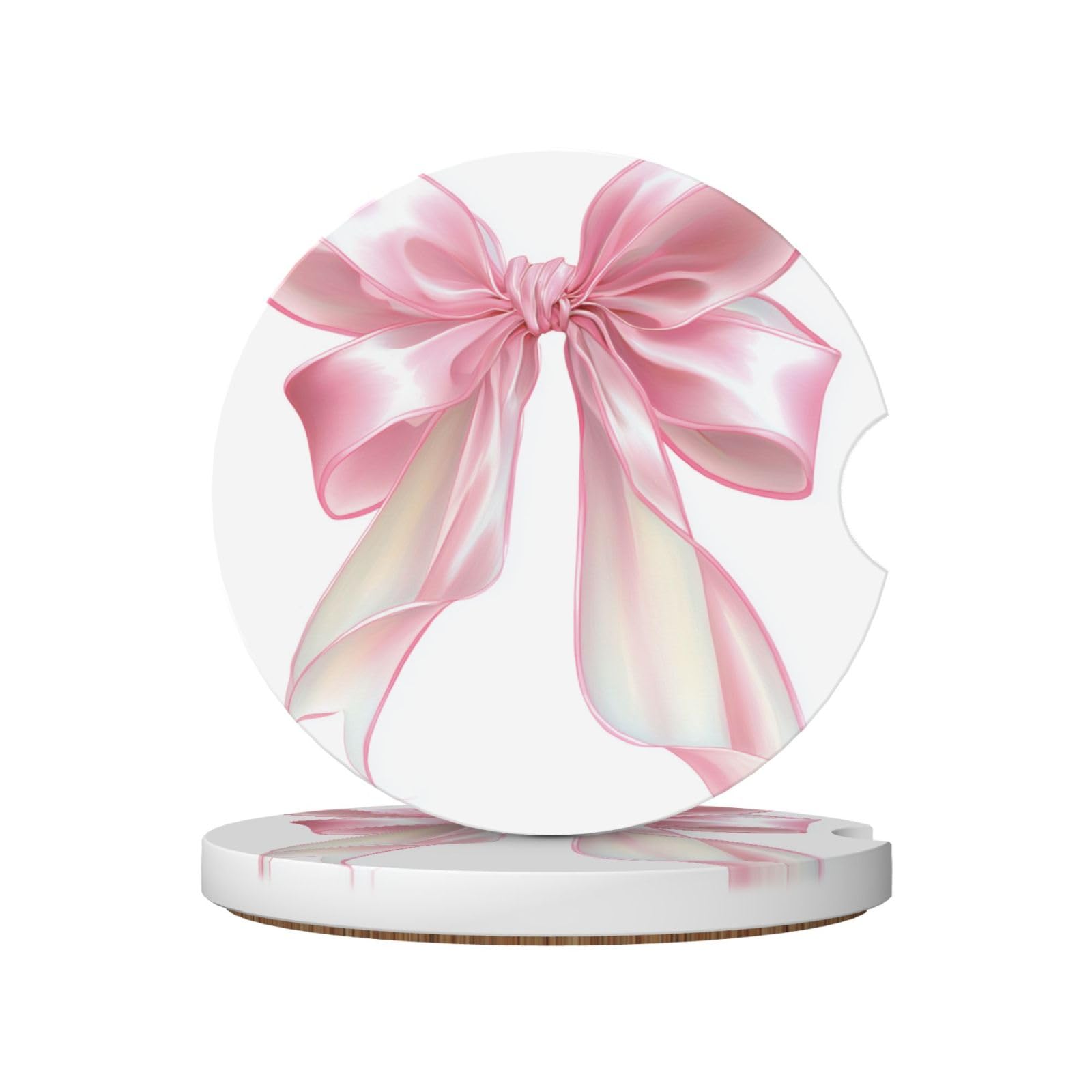 Silk Pink Coquette Bow Ceramic Coasters,2pcs