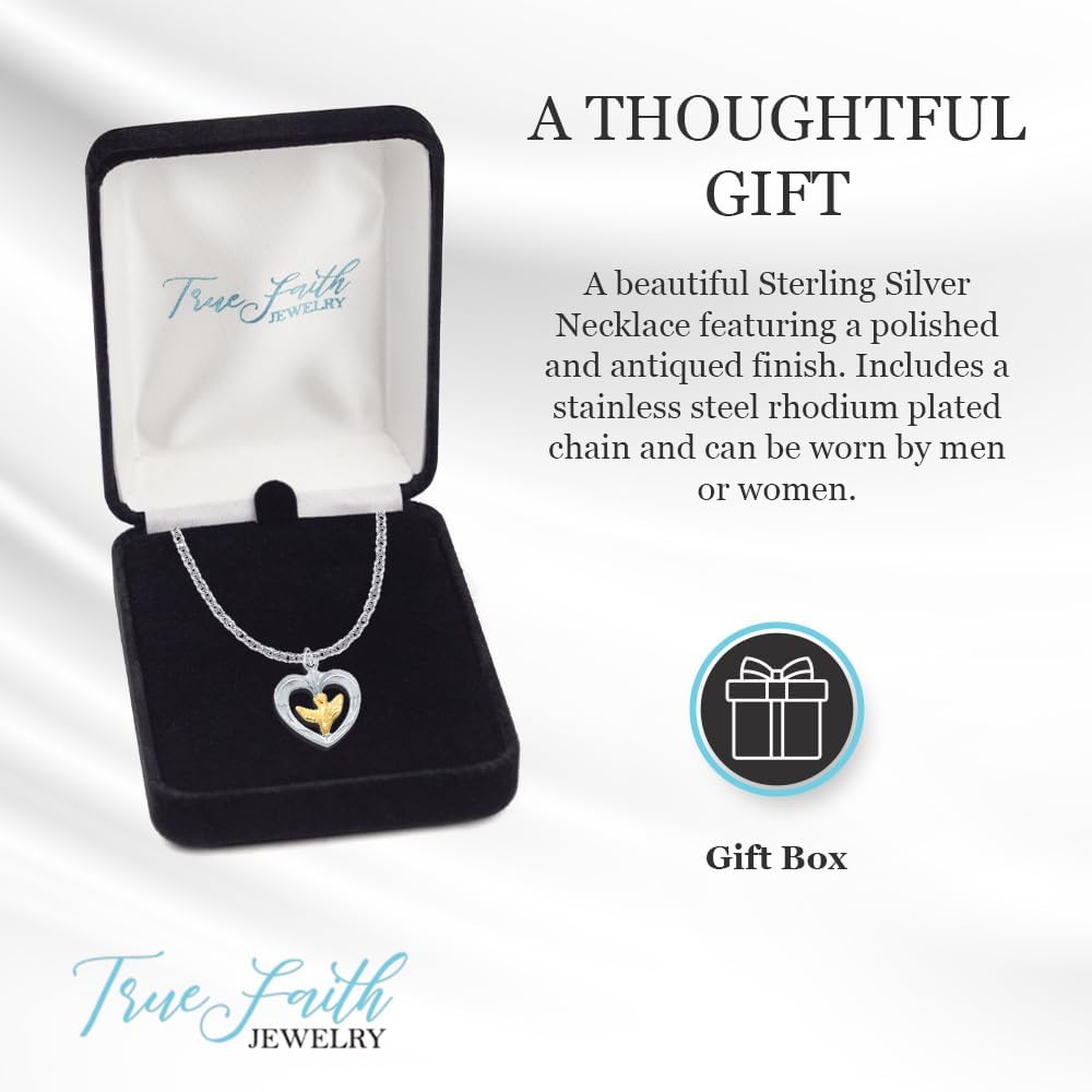 True Faith Jewelry Pierced Heart Silver Tone Holy Dove Two Tone Medal, 5/8 Inch