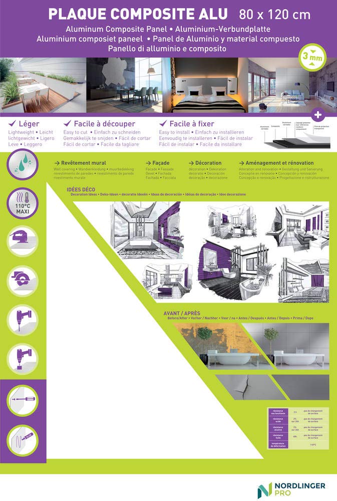 NORDLINGER PRO Crédence Plaque Composite 80 x 120 Blanc