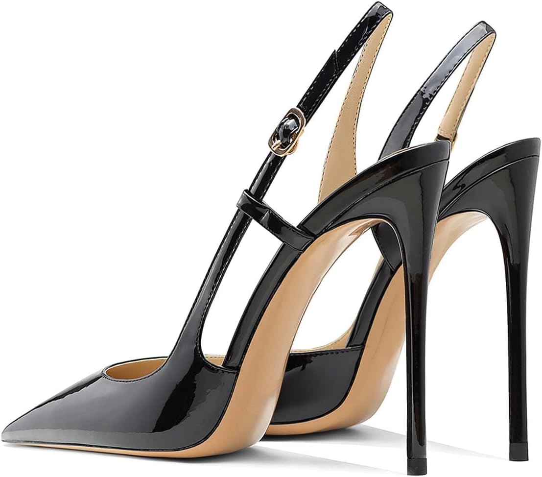 FSJ Women's Pointed Toe D'Orsay High Heel Slingback Pumps - Image 4