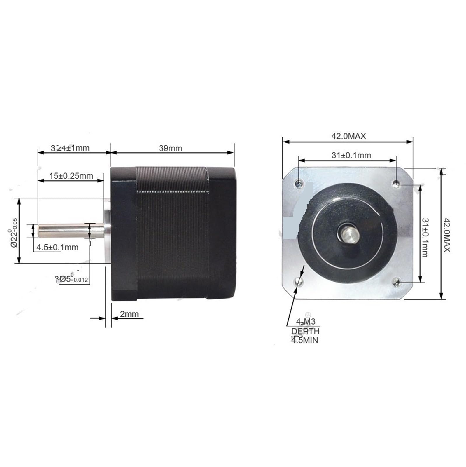 Motor paso a paso Bipolar Motor paso a paso Motor paso a paso Nema 17 39mm 42BYGH 1.5A 45Ncm 4 conductores Para Cable y conector 1m para impresora 3D 17HS15-1504S-X1(5PCS 17HS15-1504S-X1)