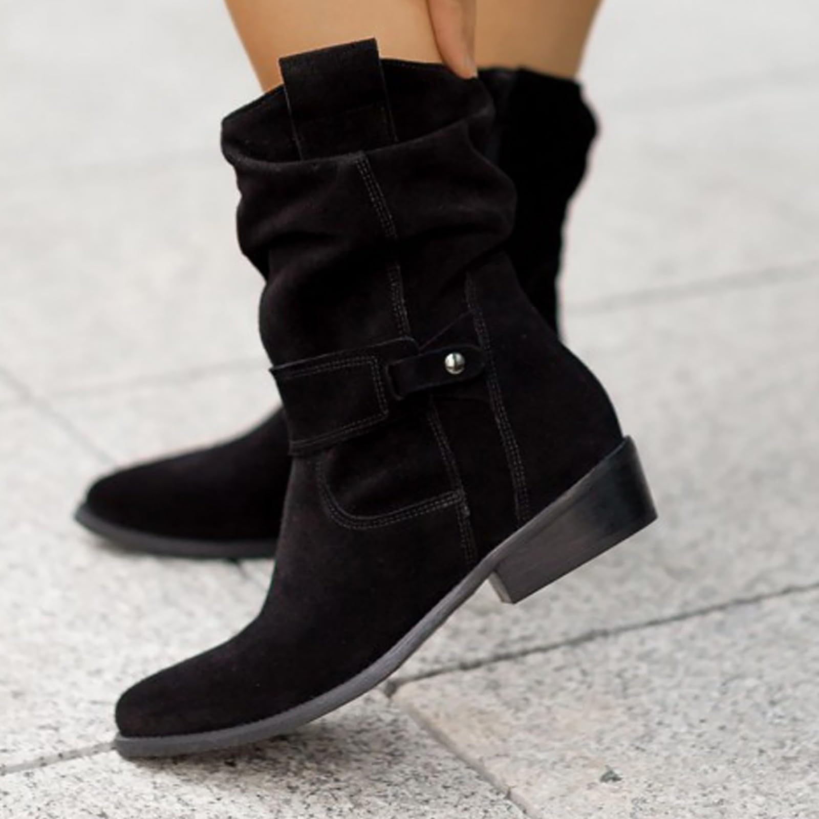 Generisch Compatible avec moto homme 43 Bottines classiques noires Talon épais Maille respirante Bottes cool Talon Chaussures Femme