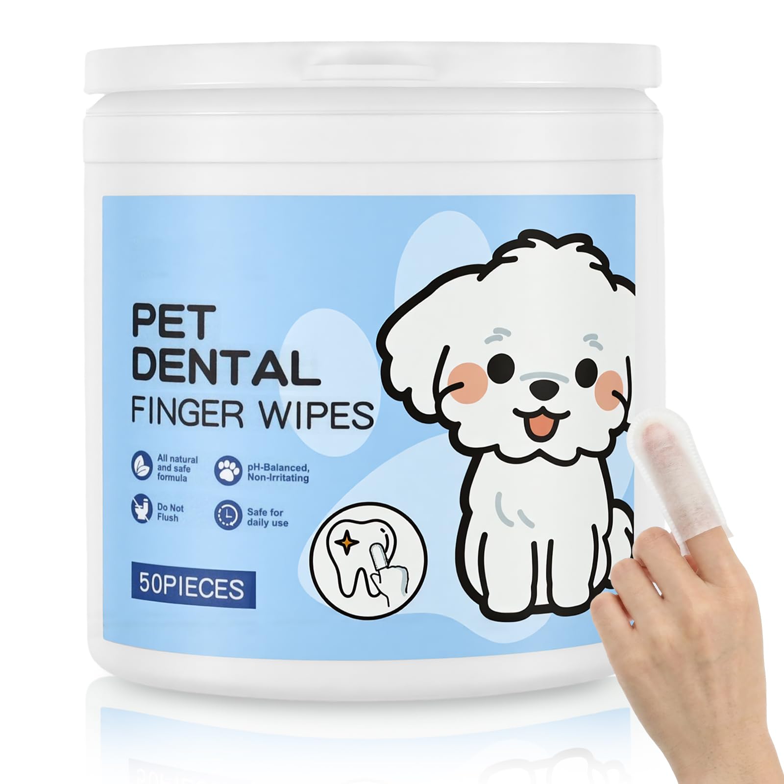 50 Counts Pet Teeth Cleaning Wipe, Cat Dog Dental Care Finger Wipes, Safe Pets Teeth Cleaning Wipes, Pet Dental Care Finger Pads, Natural Pets Oral Wipe, for Removing Tartar and Plaque