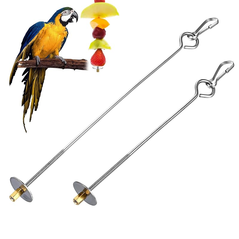Comedouro para Gaiola de Aves em Aço Inoxidável com Gancho Nogeqi, Espeto para Frutas e Petiscos, 2 Tamanhos — Pacote com 2