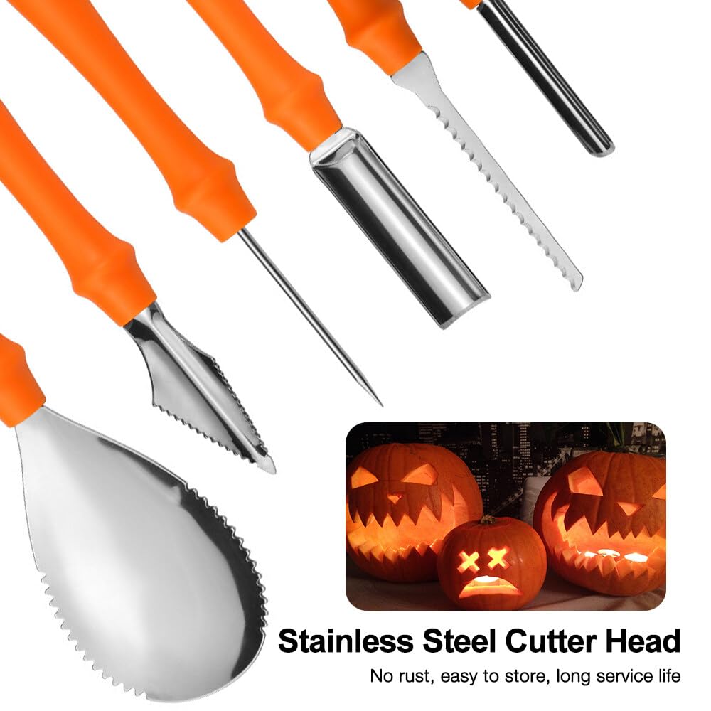 Kit de Calabaza Tallado de Halloween, 12 Piezas Juego de Tallado de Calabaza, Kit de Tallar de Calabazas con Plantillas y Estuche de Transporte, Pumpkin Carving Kit para Adultos y Niños