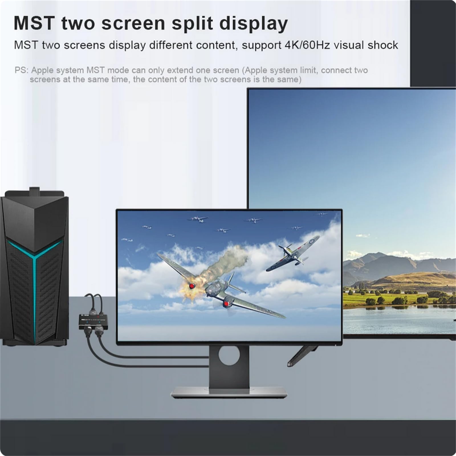 1x2 DisplayPort na HDMI/DP Splitter, Multi Monitor Adapter DP na HDMI DP Hub, 8K 30Hz