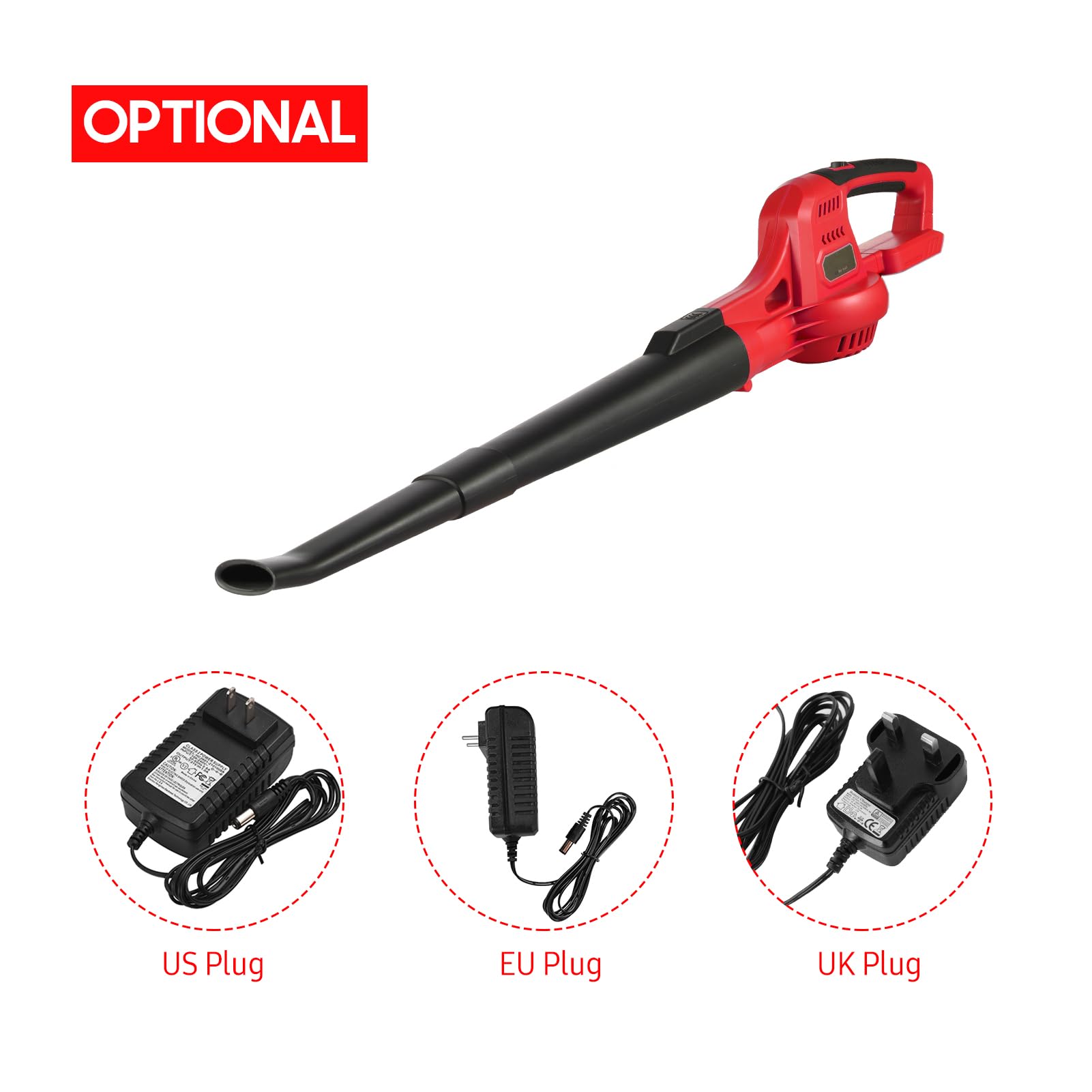 BRRNOO Soplador de Hojas Inalámbrico de 20 V, Soplador de Hojas Eléctrico Portátil de Mano con 2 Tubos de Extensión Desmontables, Batería de 4,0 Ah, Control (1 batería de 4,0 Ah y Enchufe Europeo.)