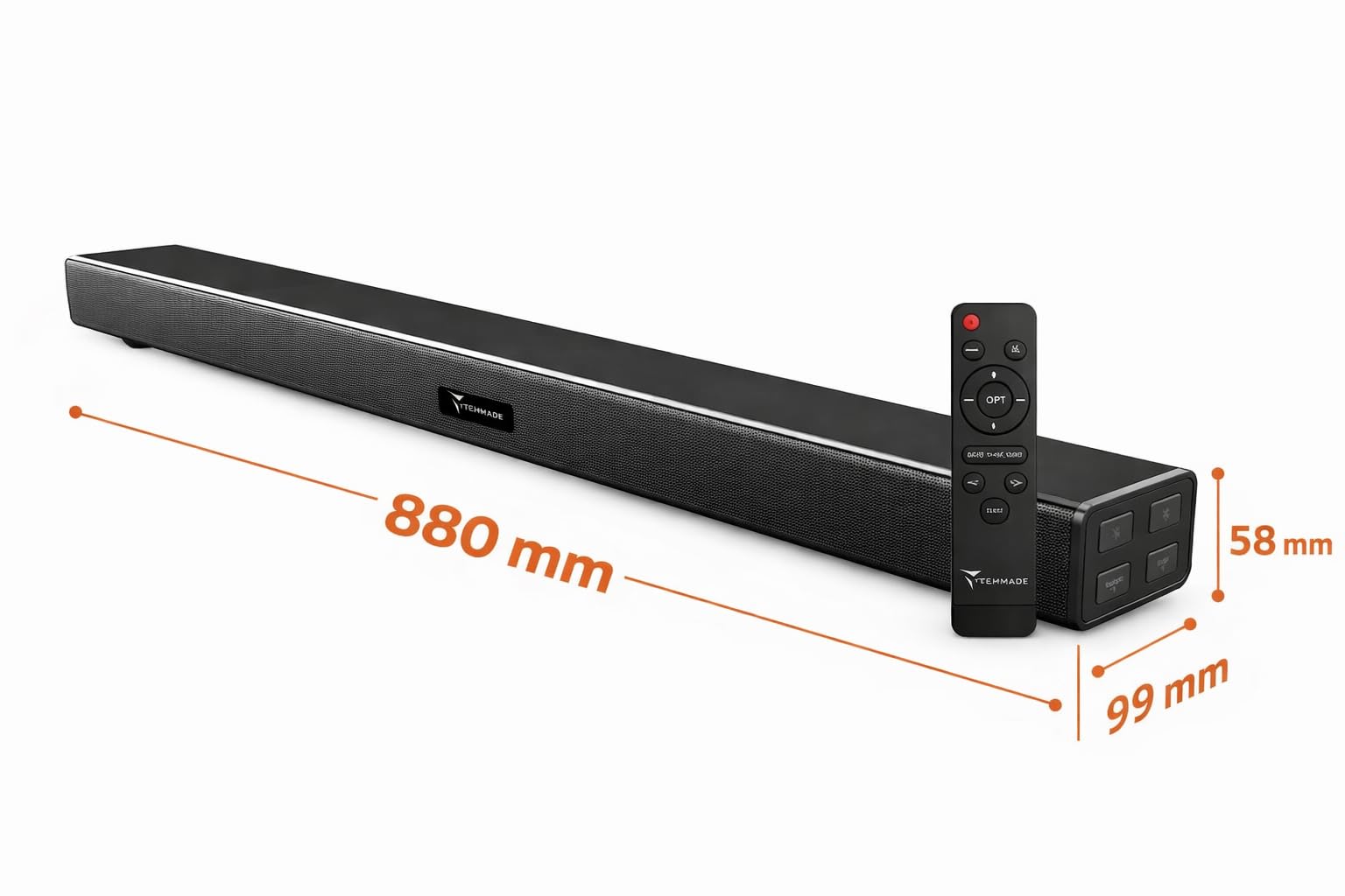 TECHMADE Barre de Son TV Bluetooth | Puissance maximale 120 W, Basses Profondes, Audio stéréo | Bluetooth, AUX, HDMI Arc, Optique (2.1)