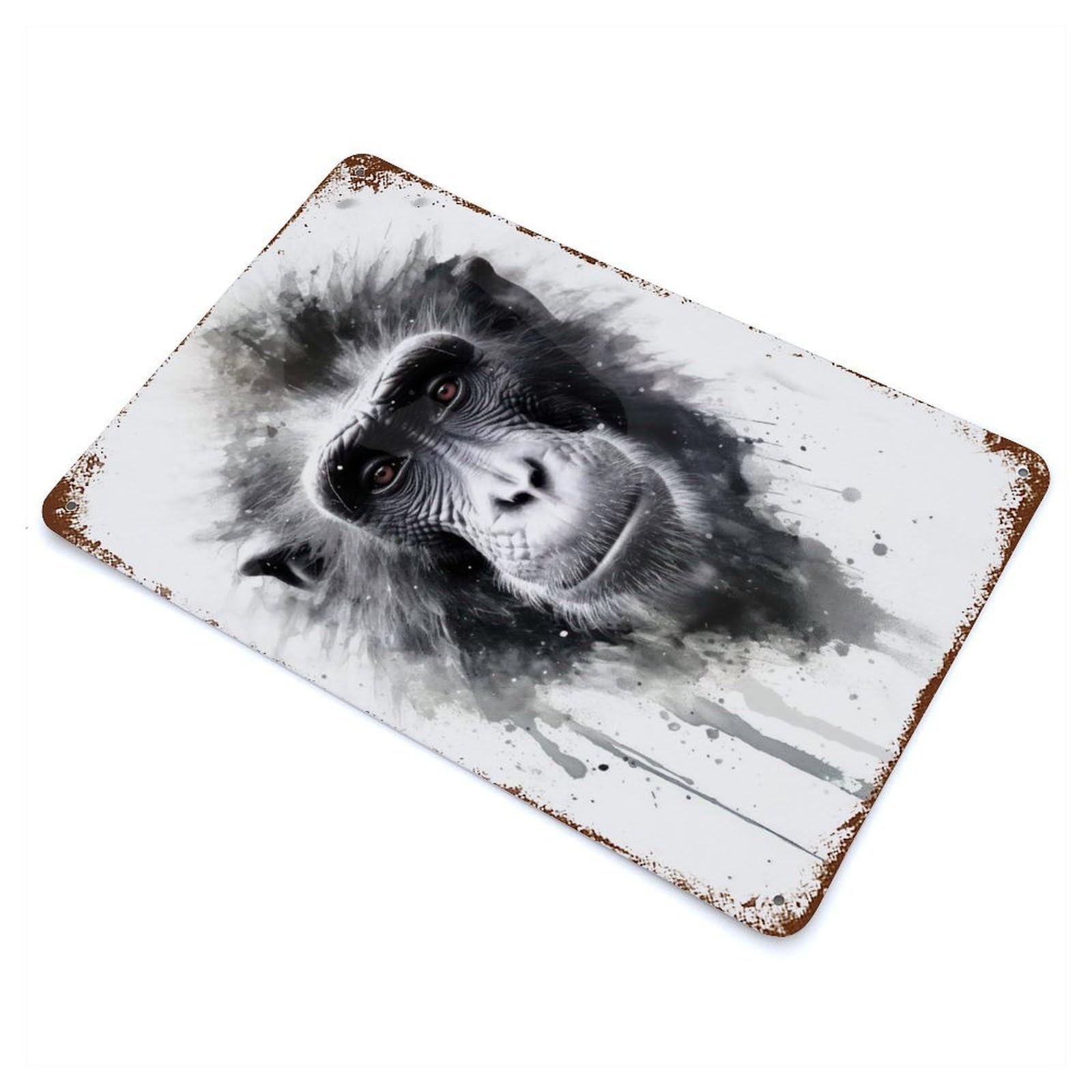 Retro Metal Sign with Baboon Beauty Watercolor Design 11.8"x7.9", for Living Room, Hallway And Home Decor, Farmhouse Wall Decor