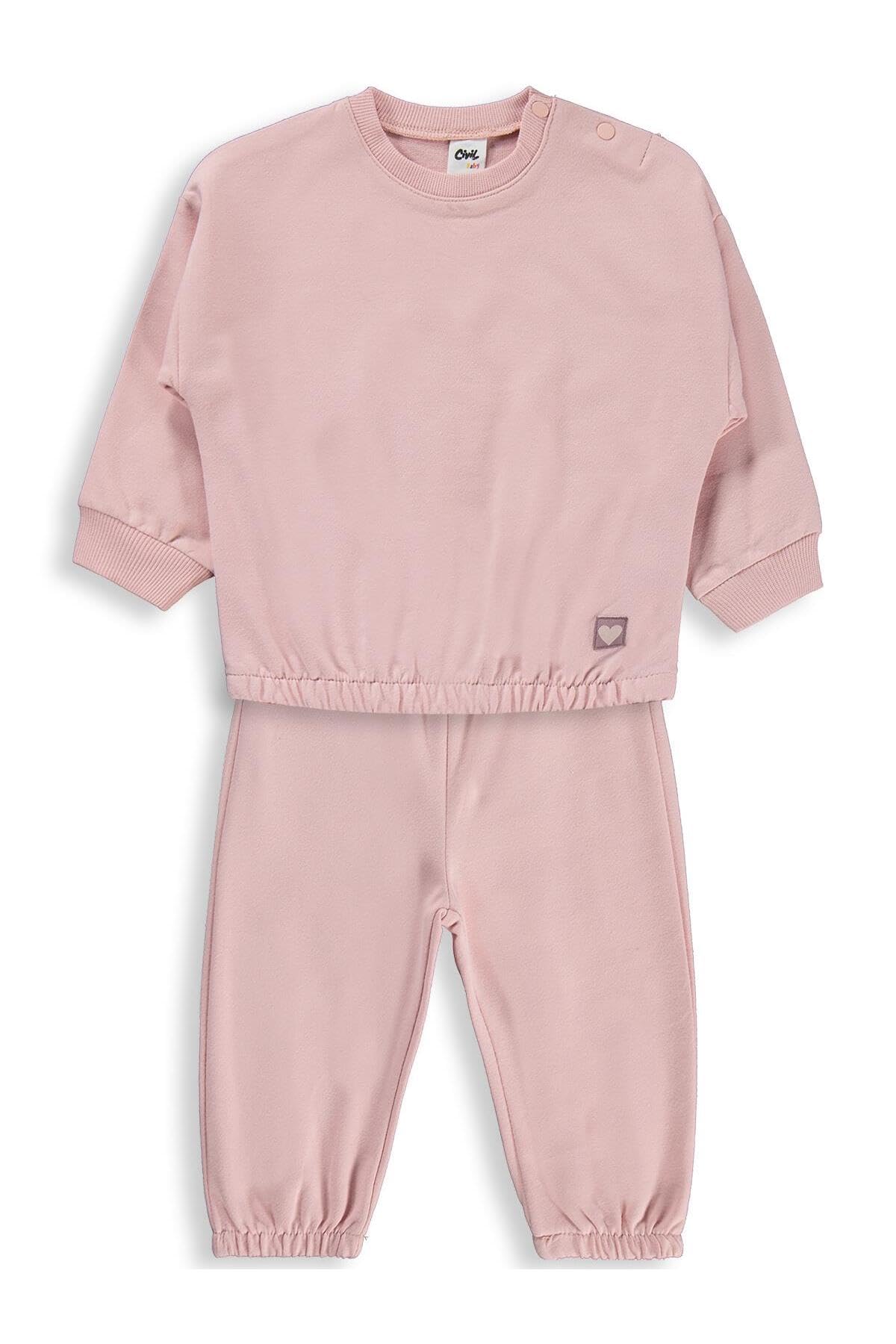 Civil Baby Kız Bebek Düz Basic Kalpli Takım, Pudra Pembesi, 9-12 Ay