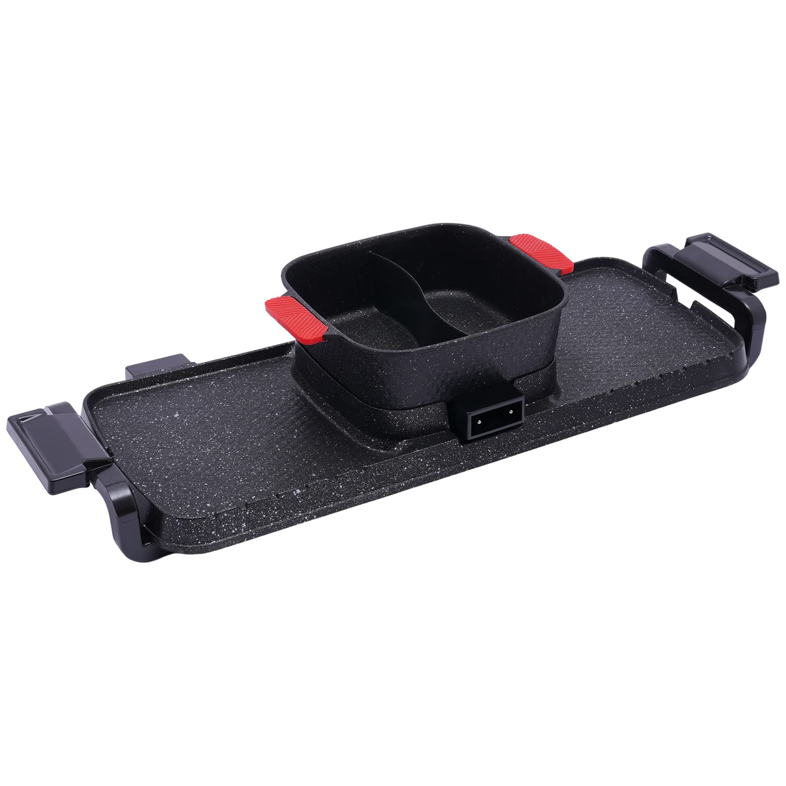 2 in 1 Elektrischer Hot Pot Grill,Multifunktionale BBQ Hot Pot,Kochplatte mit Temperaturregelung, Separierbarer Grillpfanne,für Familie, Abendessen, Freunde und Party