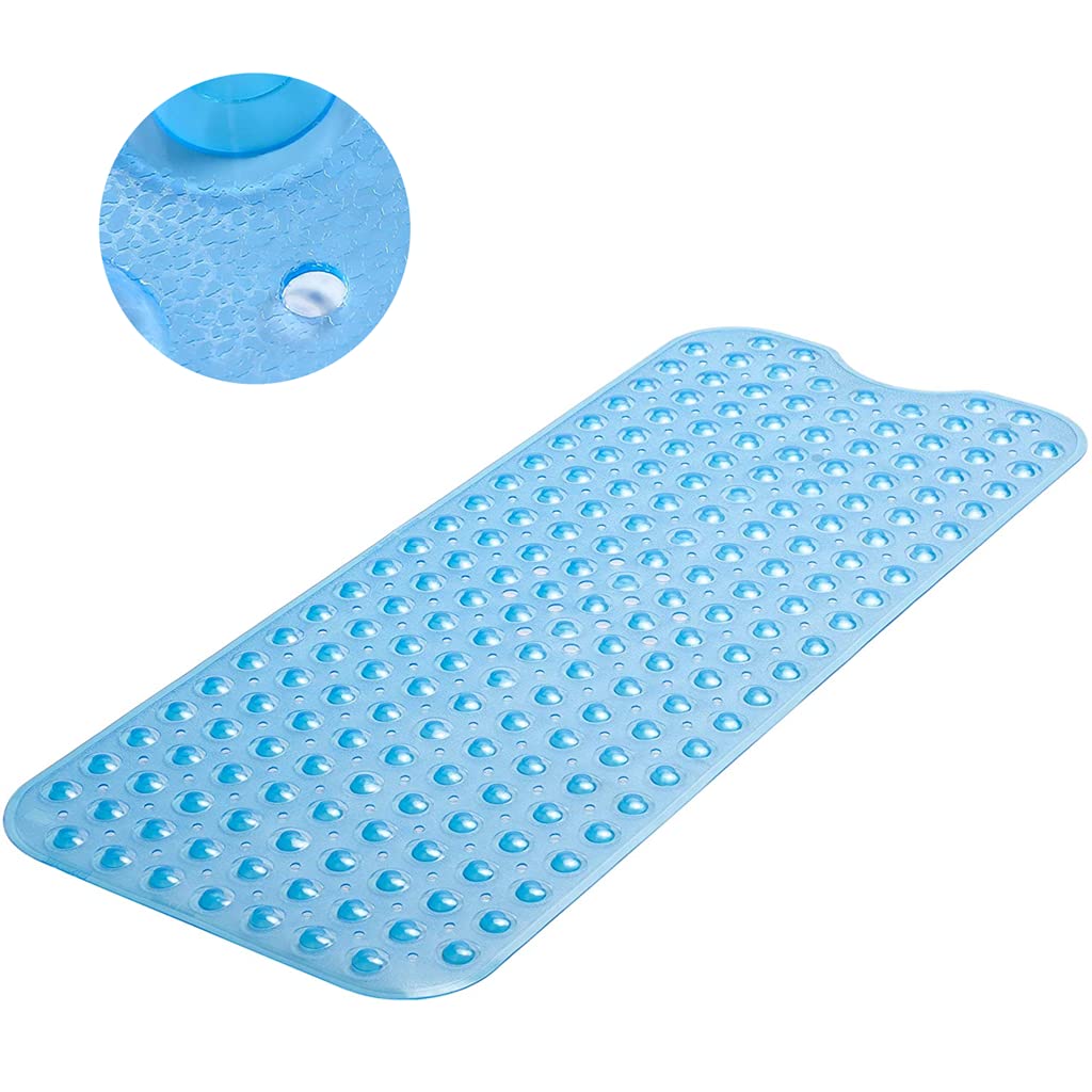 Skyte Blue Skyte® Anti-Slip Bubble Bath Mat, Pebble Frosted Anti-Mould Anti Slip Plastic Oval Bathtub Shower Mat With Grip 35Cm X 50Cm (Blue)
