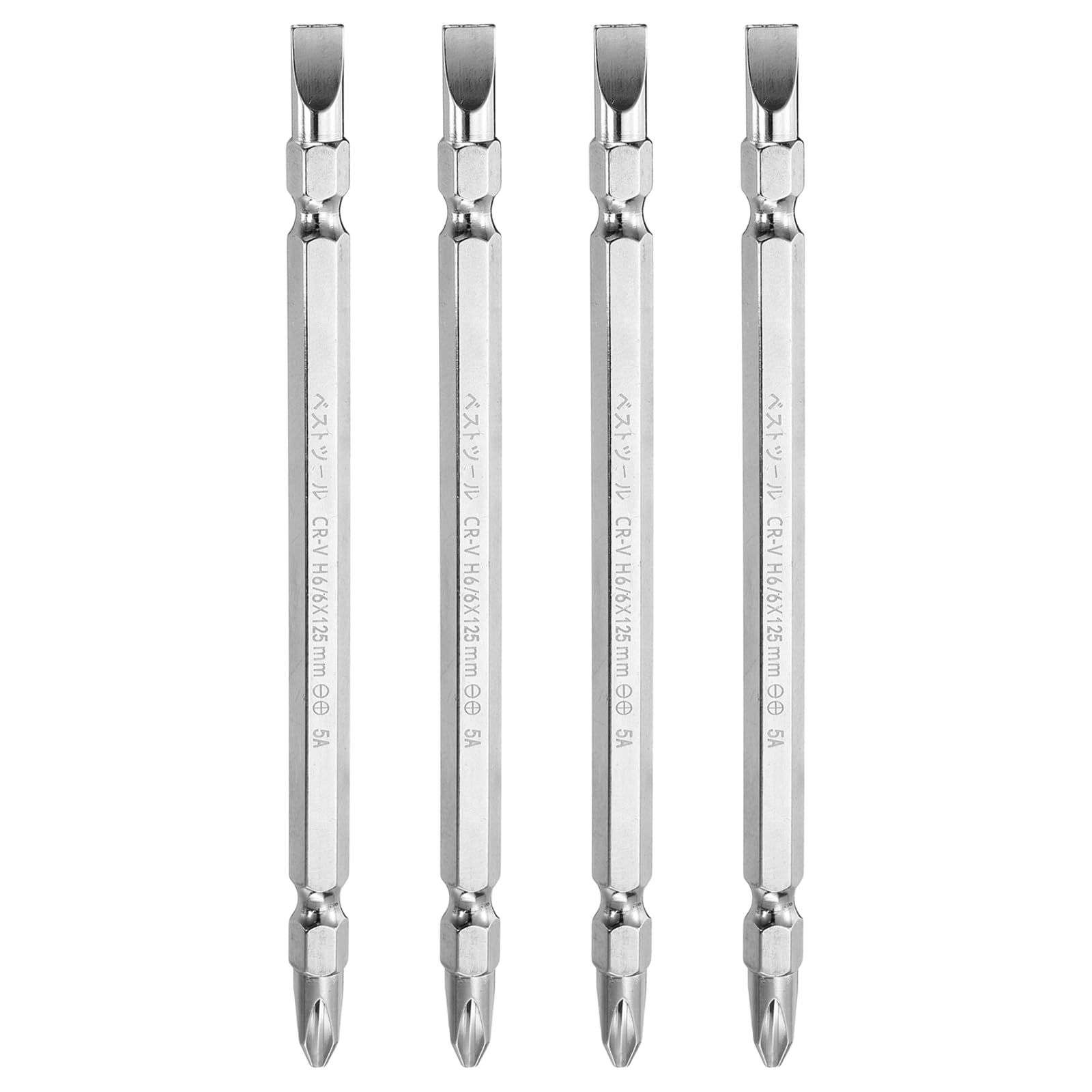 HARFINGTON 4pcs Magnetic Double Ended Screwdriver Bit 6mm PH2/SL6 5"/125mm 1/4" Hex Shank CR-V Steel Phillips Cross Slotted Flat Screw Driver Bit for