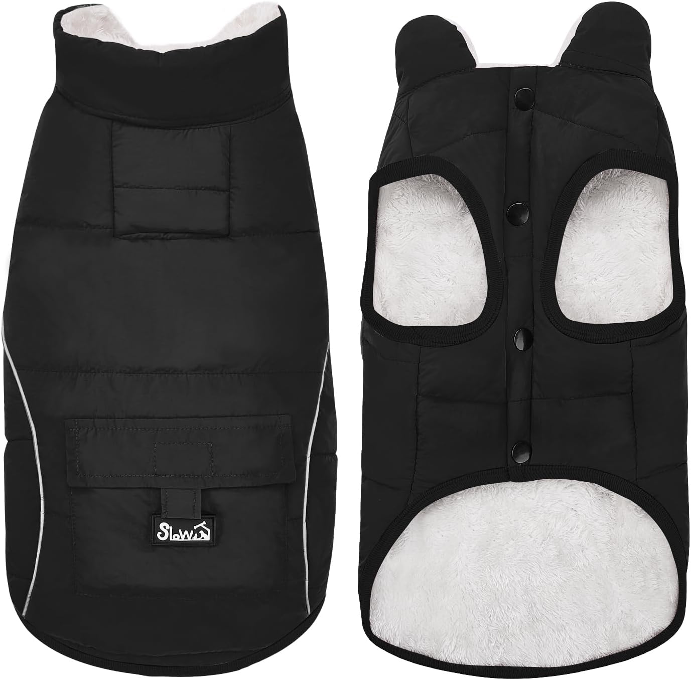 SlowTon Dog Coat - Warm Dog Winter Coat Waterproof, Reflective Winter Jacket with Pocket, Puppy Fleece Vest Pet Apparel Cold Weather Clothes for Small Medium Large Dogs Boy Girl (Navy M)