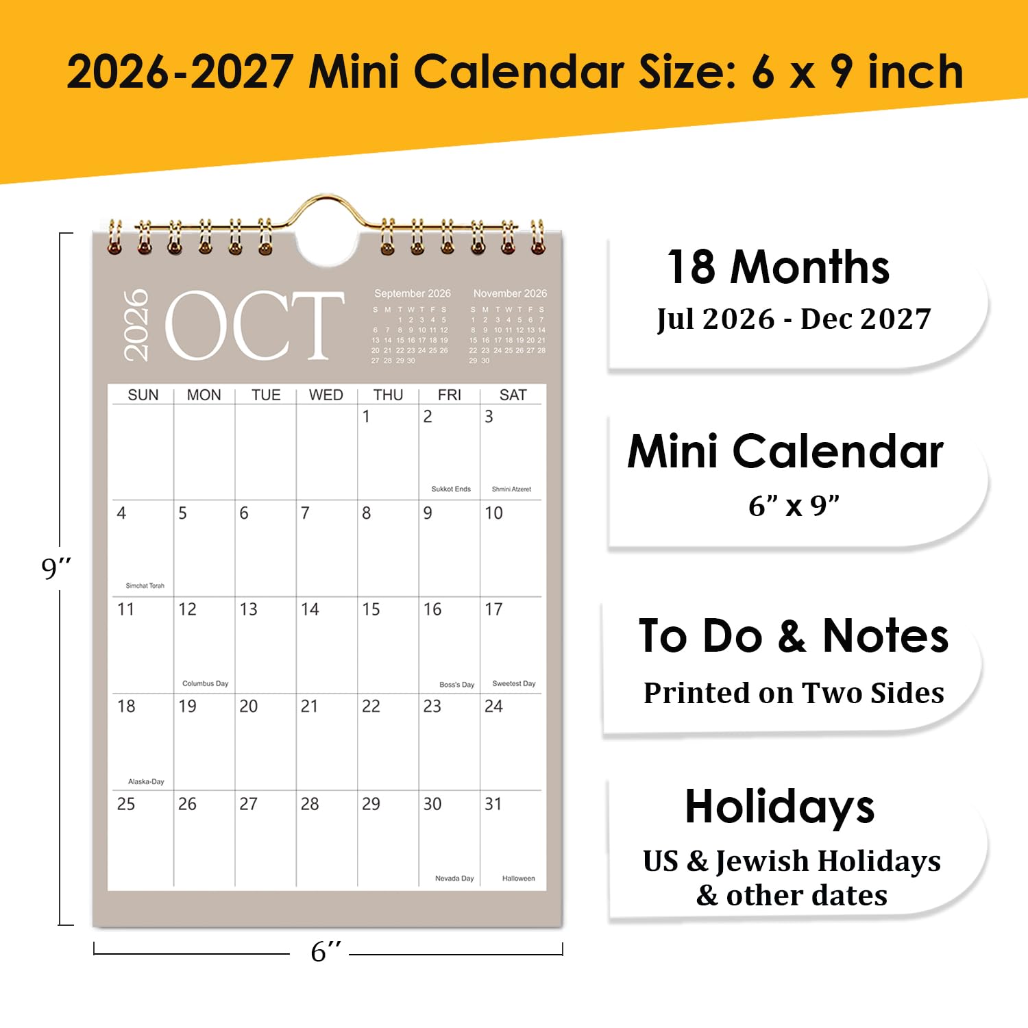 Amazon.com: Mini Wall Calendar 2026-2027, 6x9 Inch Mini Calendar