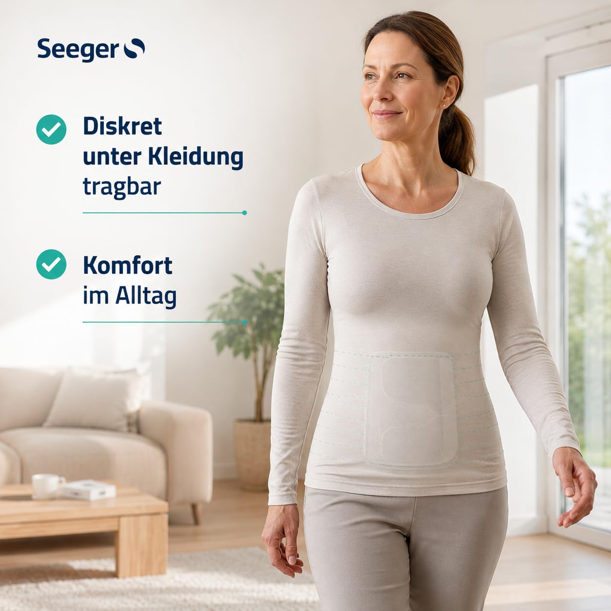 Seeger Vendaje abdominal – Cinturón de apoyo abdominal y torácico, compresión postoperatoria y posparto, banda abdominal para recuperación después de cirugía y parto, altura 21 cm, fabricado en
