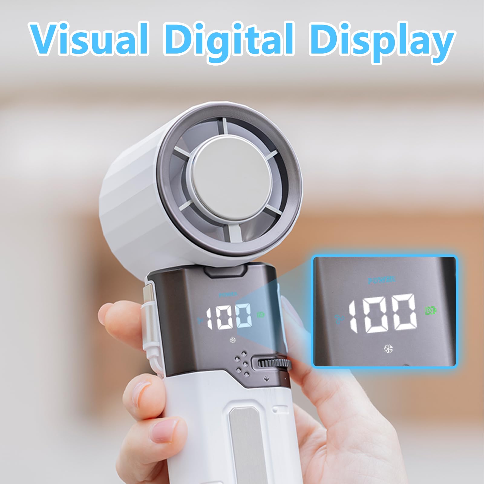 XJBTBA Ventilatore Portatile, ventole Ricaricabili Tramite USB con 5 velocità Mini ventilatori da Tavolo Pieghevoli elettrici alimentati a Batteria con Display LED Ventilatore Tascabile per
