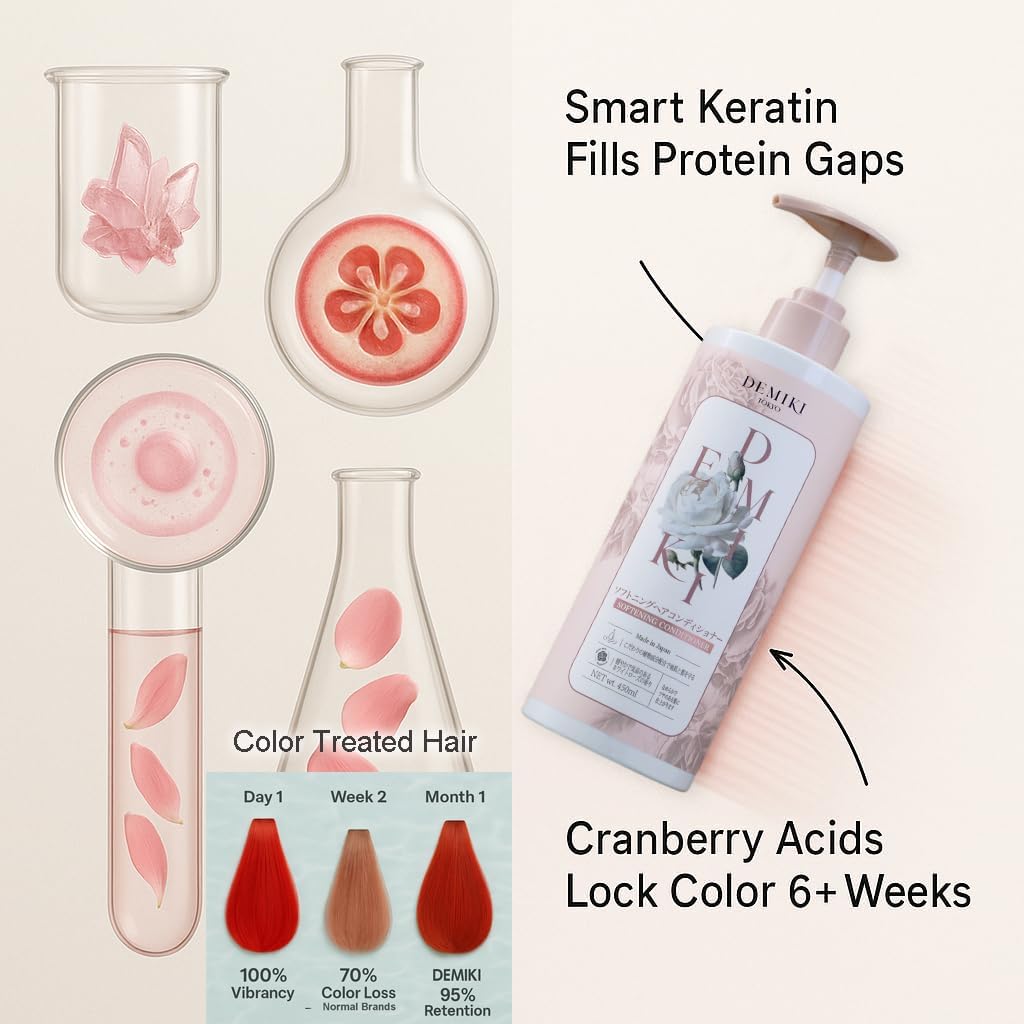 DEMIKI Japanese Shampoo and Conditioner Set for Women, Shampoo and Conditioner Set for Oily Hair, Sulfate Free, Rose Scent, Anti Dandruff, Clarifying, Moisturizing, Hydrolyzed Keratin Hair Care, 32oz - Image 6