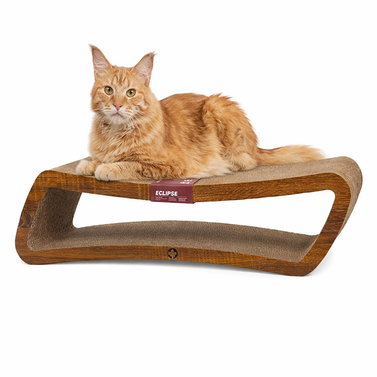 CanadianCat Company | Kratzbrett Eclipse für Katzen - 84 x 24 x 23 cm - doppelseitig nutzbar - stabile Wellpappe - Holzoptik Walnuss - Kratzmöbel & Liegeplatz