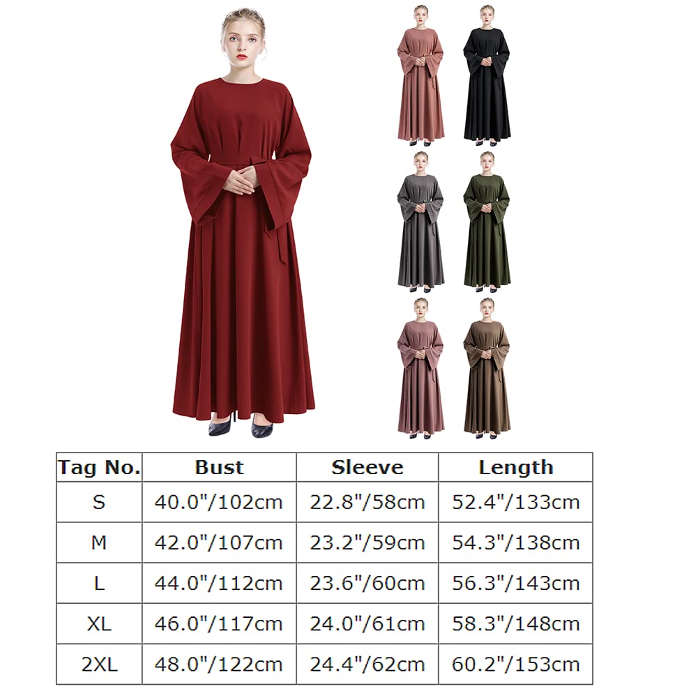 IWEMEK Robe Musulmane Femme Prière Abaya Dubai Simple Moderne Vêtement Islamique Moyen-Orient Turquie Kaftan 1 Pièce Couleur Unie Manches Longue avec Chaîne Perles Soirée Mariage S-XXL