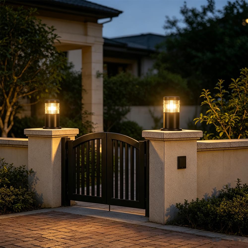 Retro Lámpara de Sobremuro para Exteriores,Impermeable Luces de Pedestal Camino Luces Poste Aluminio Farola de Exterior E27 Jardín metal Patio Paredes Porche Terraza villa puerta balcón (D)