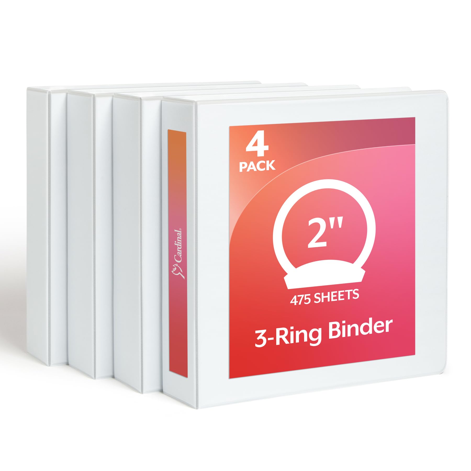 Cardinal 2 Inch 3 Ring Binders, White, 4 Pack