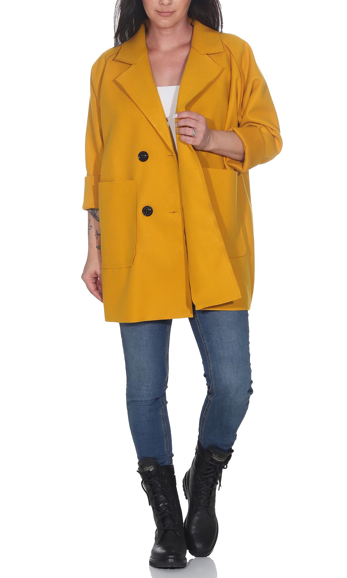 simarand Damen eleganter Kurzmantel Übergangsjacke Trench Coat Parka classisch 5590