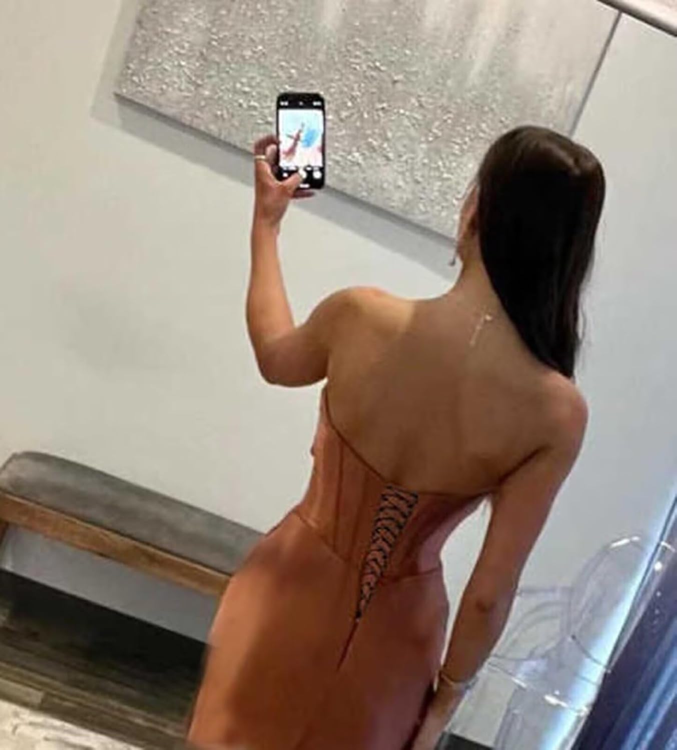 Teal Satin Mermaid Corset Prom Dresses for Women 2025 Strapless Cutout Formal Evening Gowns with Slit Size4