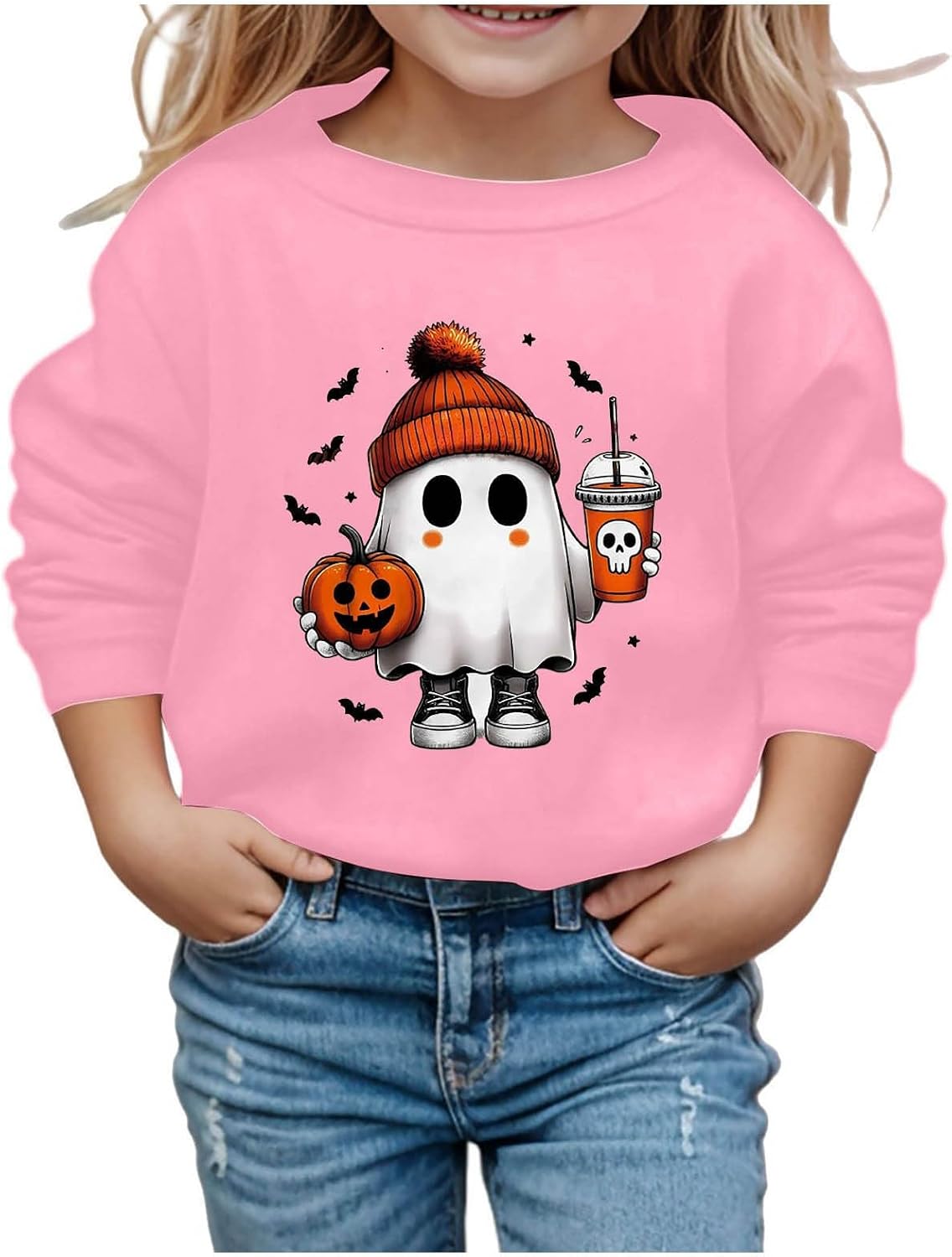 Toddler Girl Sweatshirt Long Sleeve Halloween Print Crewneck Pullover Top Unisex Kids Cute Fall Winter Outfit For Casual Wear