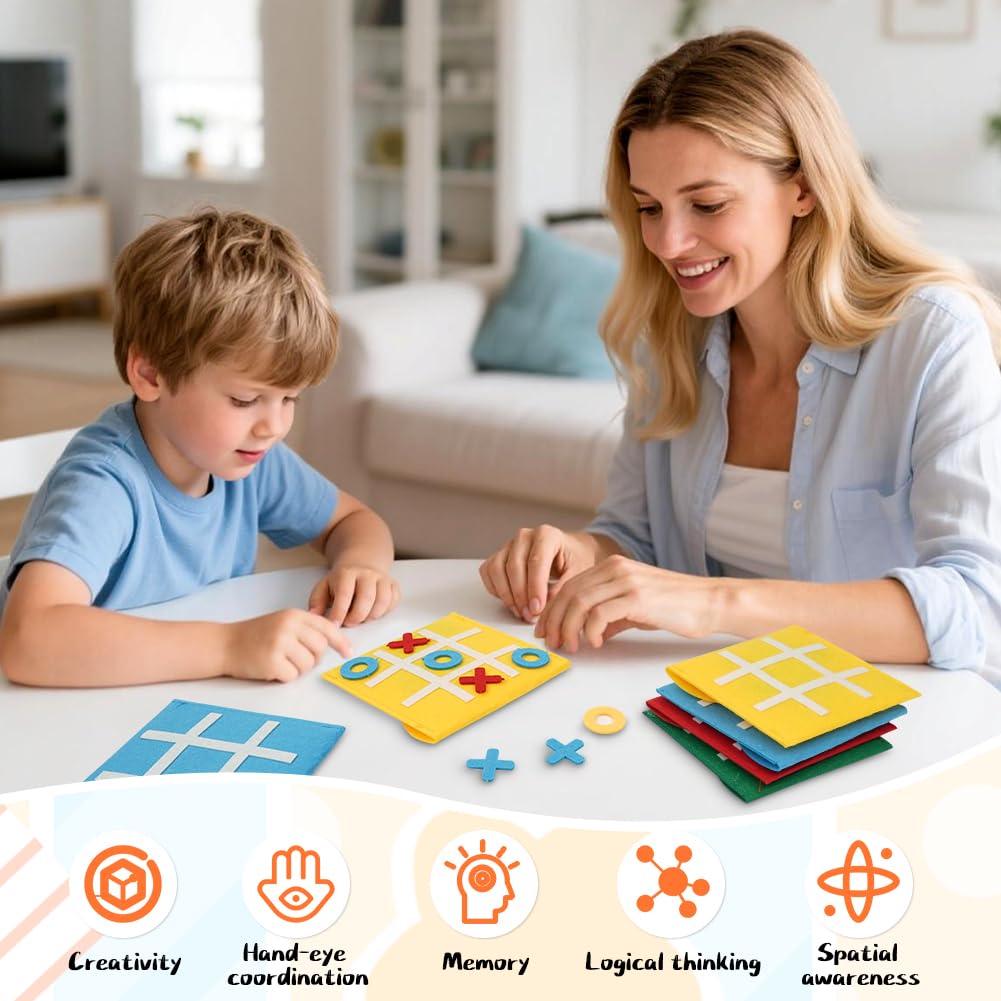 Tres en Raya Niños Animales Pack 16, Mini Juego de Mesa de Fieltro, Regalos Alumnos Primaria, Detalles Cumpleaños Niños, Juego de Viaje, Multicolor