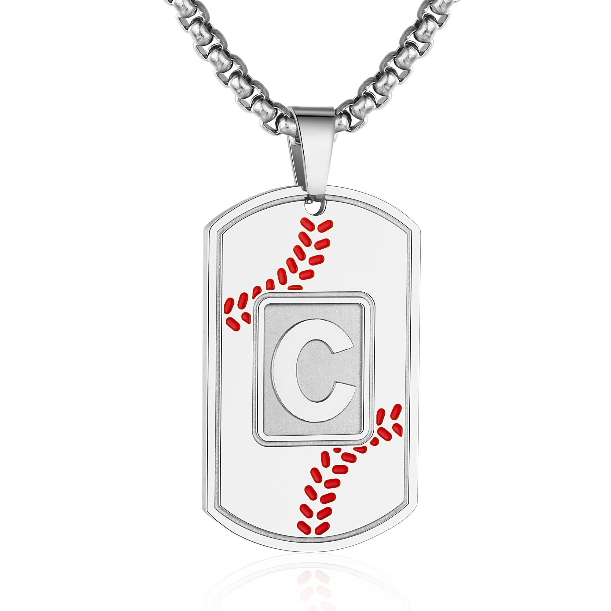 A-Z Dog Tag Necklace for Men - Baseball Charm Pendant, Stainless Steel Chain 22+2 Inches, Personalized Sports Athletes Jewelry Gift