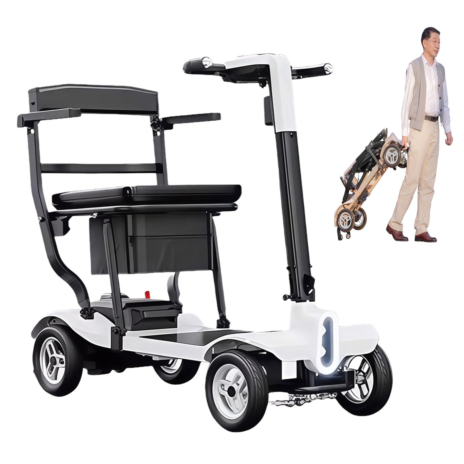 4 Ruote Viaggio Scooter Pieghevole,4 Ruote Scooter Disabili,Di Piccole Pieghevole E Leggero,Scooter Mobilità Da Viaggio Con Caricatore E Cestino Ideale Per Anziani E Disabili