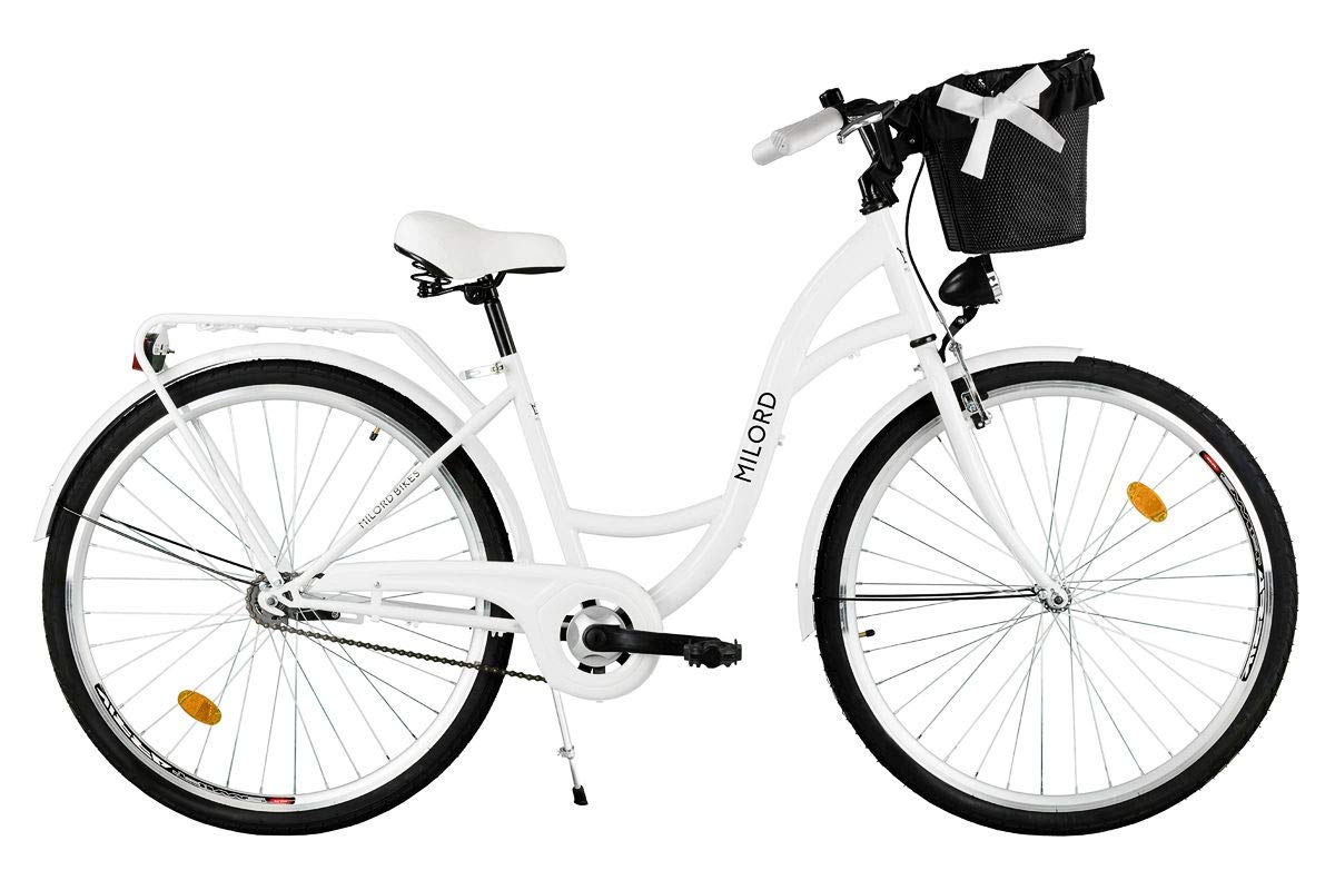 MILORD. Komfort Fahrrad mit Korb, Hollandrad, Damenfahrrad, 1-Gang, Weiß, 28 Zoll